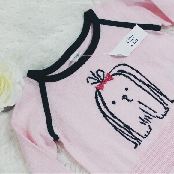 GAP Other - NWT Baby Gap Puppy Charm Pink/Navy Raglan Sweater